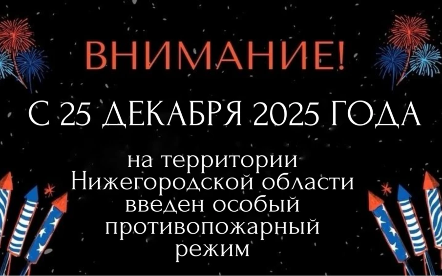 С 25 декабря 2025 года на территории Нижегородской области введен ОСОБЫЙ ПРОТИВОПОЖАРНЫЙ РЕЖИМ!!!